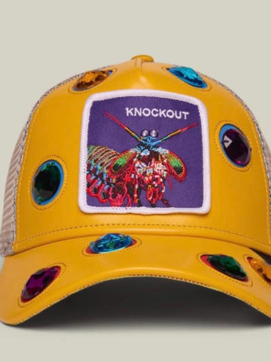 Knockout Yellow Embellished Patch Trucker Hat Friday drop